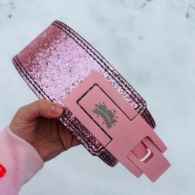 *PRE-ORDER-ORDER SEPARATELY* GLITTER LEVER WEIGHT LIFTING BELT- BABY PINK