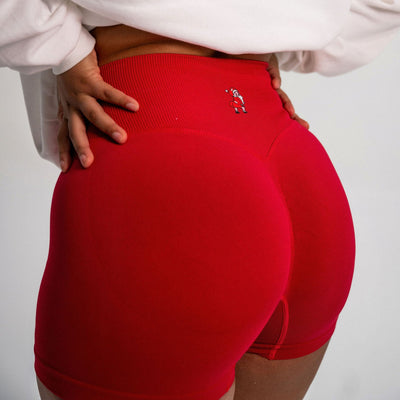 SANTA BOOTY RED- CROSS OVER SCRUNCH SHORTS (SUPER STRETCH)