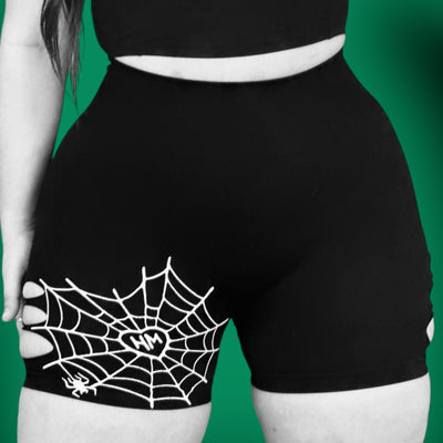 IRON SPIDER BLACK- CUTOUT SCRUNCH SHORTS